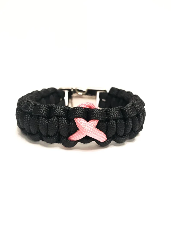 Breast Cancer Awareness Pink Ribbon Black Paracord Bracelet - Image 6