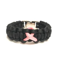 Breast Cancer Awareness Pink Ribbon Black Paracord Bracelet