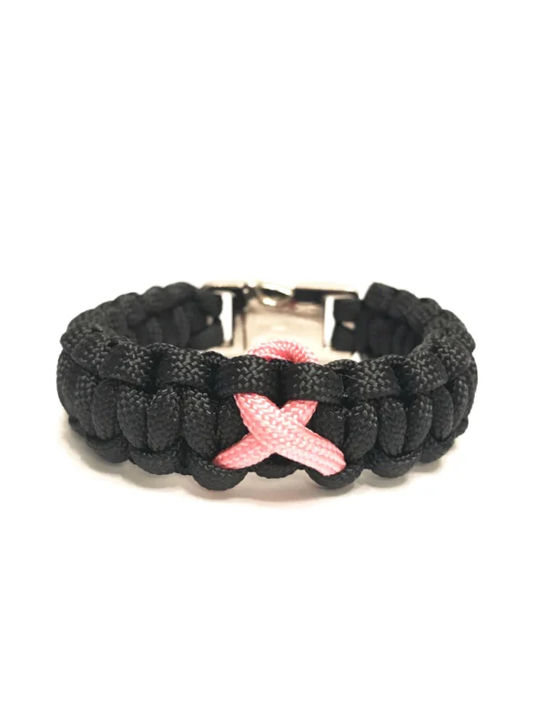 Breast Cancer Awareness Pink Ribbon Black Paracord Bracelet
