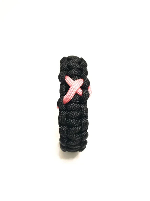 Breast Cancer Awareness Pink Ribbon Black Paracord Bracelet - Image 5