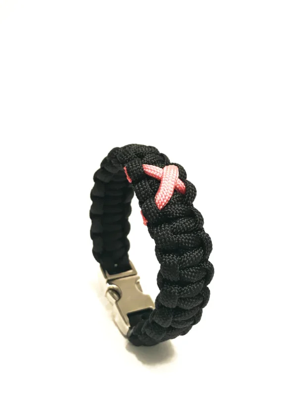 Breast Cancer Awareness Pink Ribbon Black Paracord Bracelet - Image 4