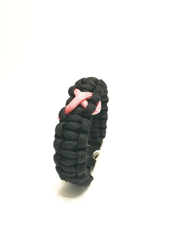 Breast Cancer Awareness Pink Ribbon Black Paracord Bracelet - Image 2