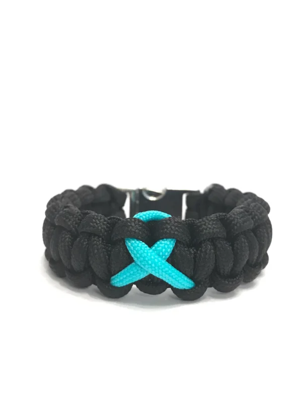PTSD Awareness Teal Ribbon Black Paracord Jewelry Bracelet - Image 5