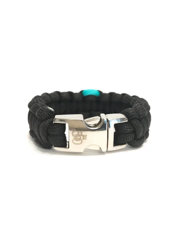 PTSD Awareness Teal Ribbon Black Paracord Jewelry Bracelet - Image 2