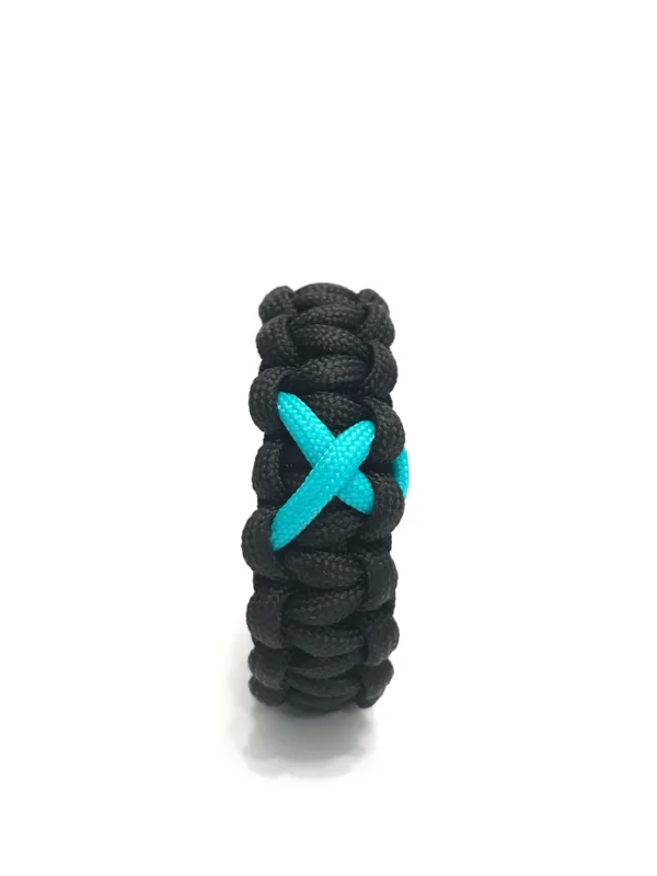 PTSD Awareness Teal Ribbon Black Paracord Jewelry Bracelet - Image 3