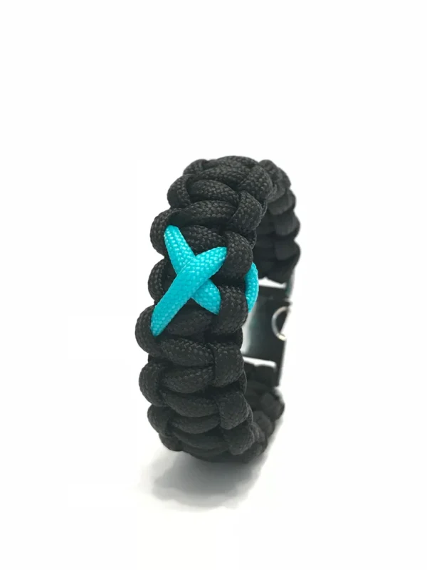 PTSD Awareness Teal Ribbon Black Paracord Jewelry Bracelet